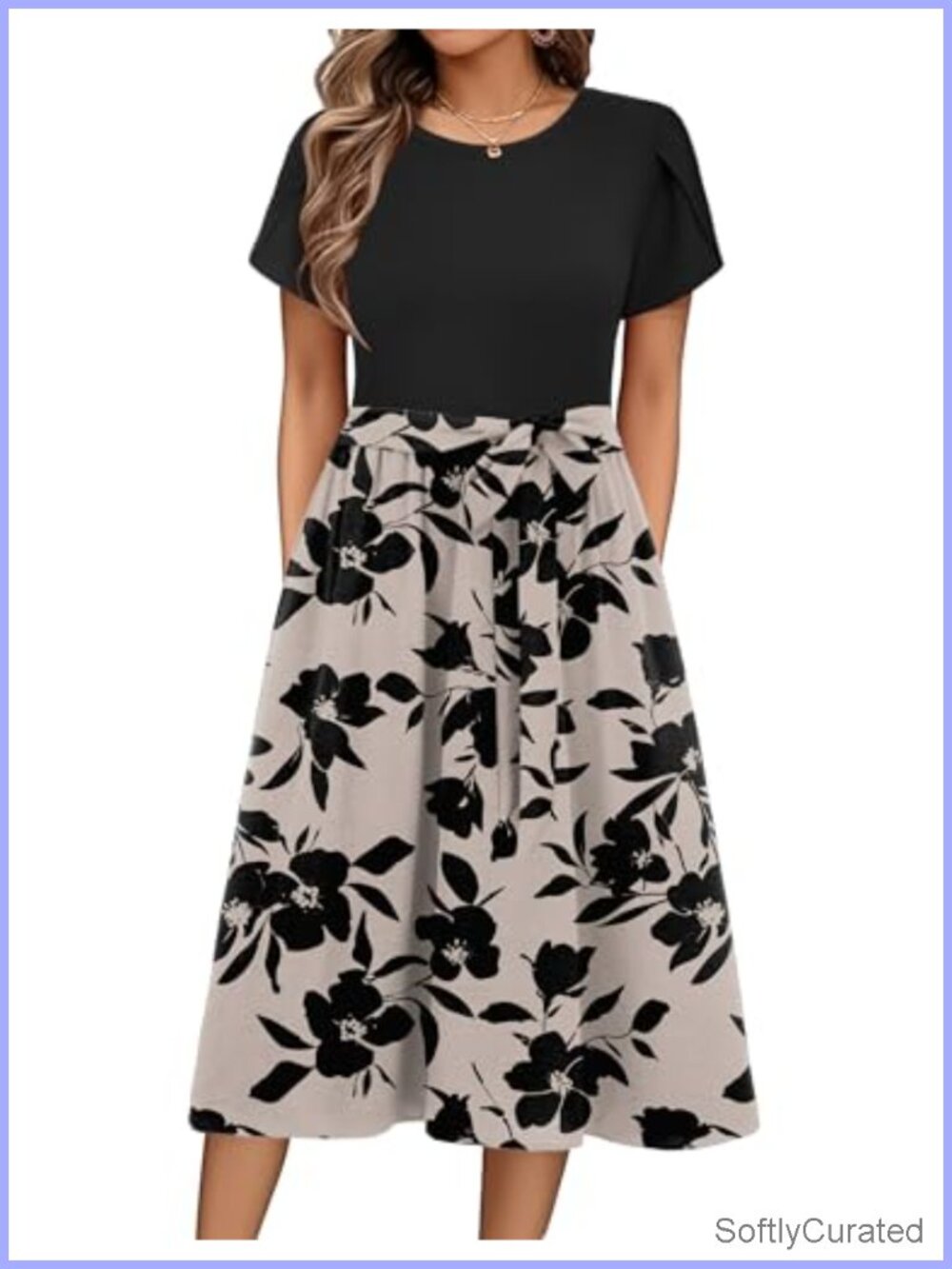 Midi Dress with Pockets Short Sleeve Flowy T-Shirt Dress for Summer